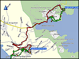 karte und hoehenprofil der fahrt von porto azzurro nach capoliveri und zurueck, der kurzwanderung bei capoliveri und der kurzwanderung bei porto azzurro