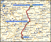 karte und hoehenprofil der fahrt von daheim zum rasthof harz ost