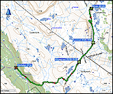 karte und hoehenprofil der wanderung auf dem kungsleden vom bivak nahe des tiegnalis nach raevfallet