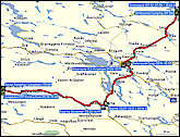 karte und hoehenprofil der fahrt von stroemsund nach ljungdalen sowie karte des fussmarsches bei ljungdalen