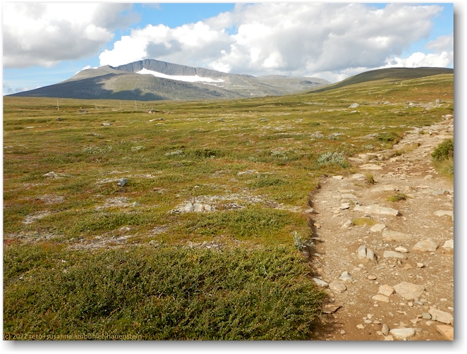 wanderweg mit helagsglaciaeren im hintergrund
