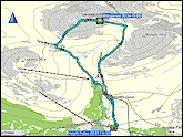karten und hoehenprofile der fahrt von levi zum hotelli pallas im pallas-yllaestunturi nationalpark und zurueck sowie der schneeschuhwanderung im nationalpark