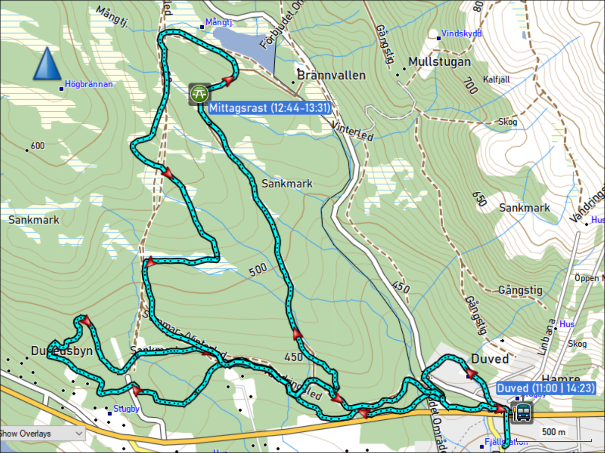 wegstrecke der langlauf-tour bei duved