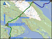 karte der bootsfahrt von vuonatjviken nach riebnes sowie karte und hoehenprofil der wanderung von riebnes nach jaeckvik