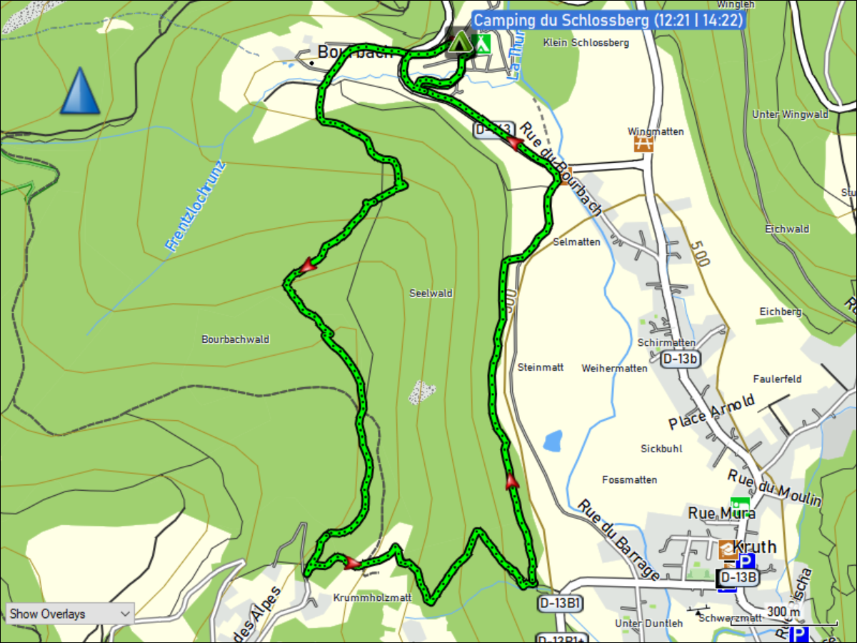 wegstrecke der wanderung durch den seelwald bei kruth