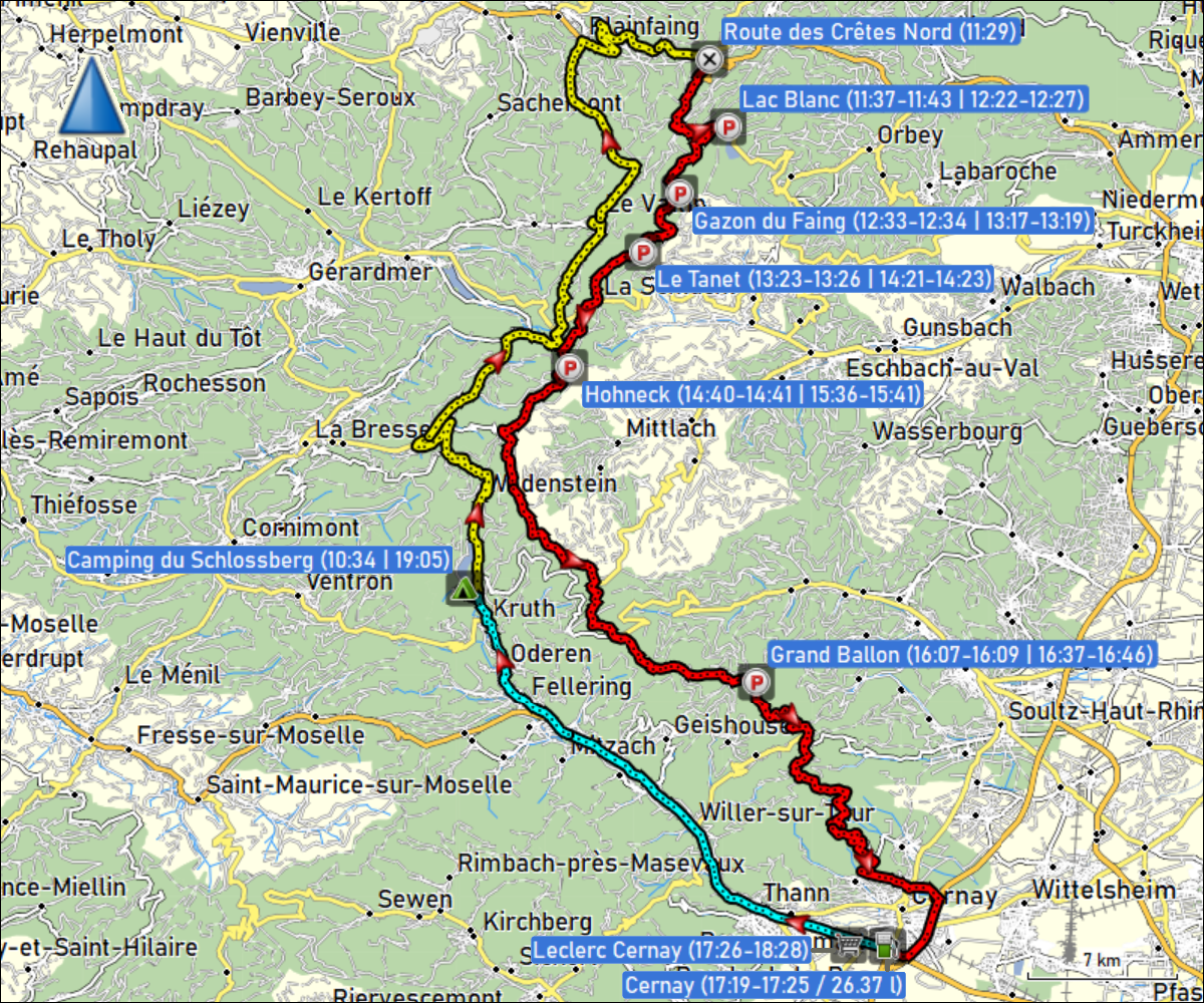wegstrecke der fahrt ueber die route des cretes inklusive an- und rueckfahrt