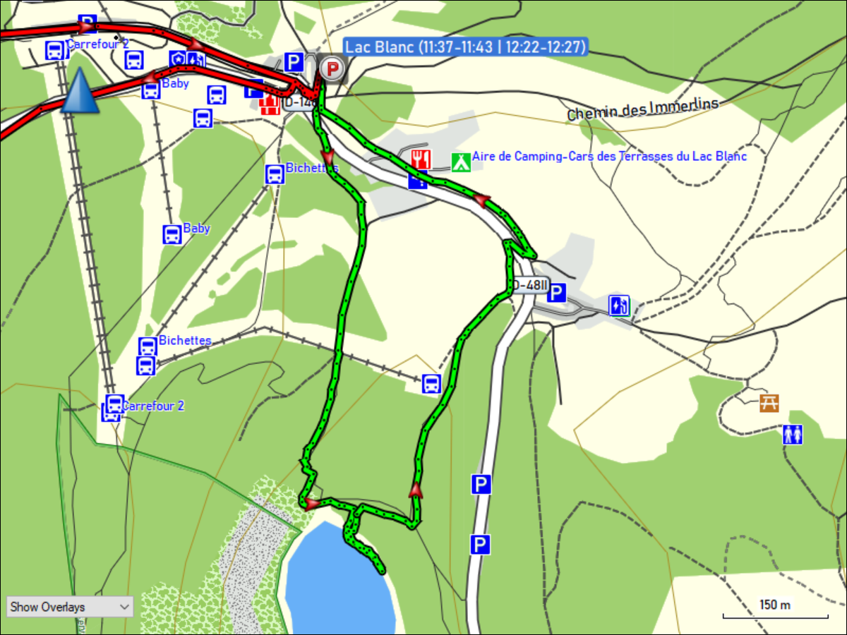 wegstrecke der rundwanderung vom parkplatz zum lac blanc und zurueck