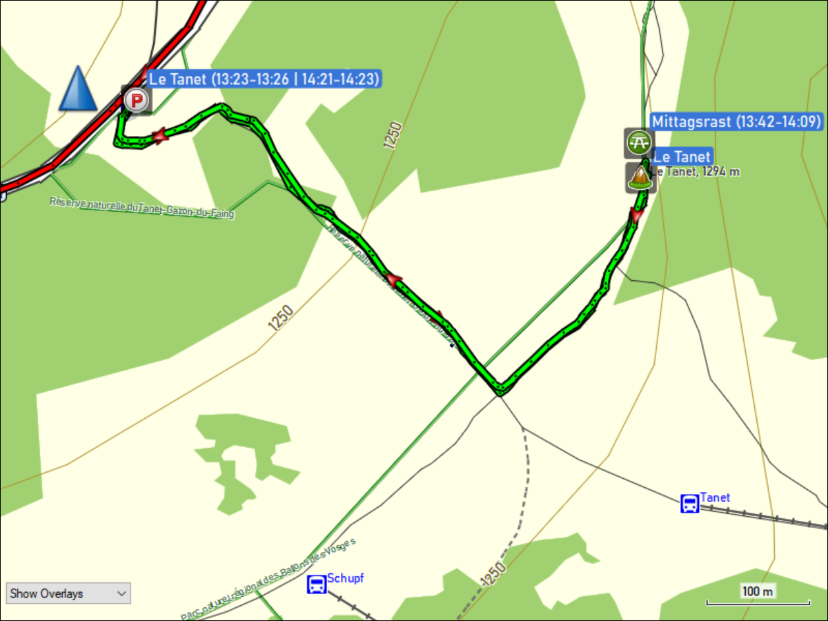 wegstrecke der wanderung auf den le tanet und zurueck