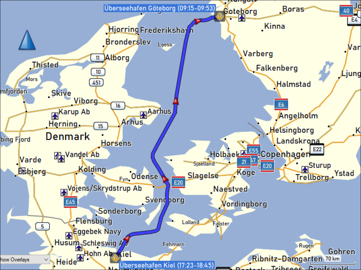 wegstrecke der ueberfahrt vom ueberseehafen kiel zum ueberseehafen goeteborg