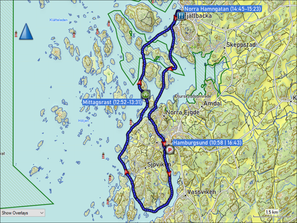 wegstrecke der kajaktour auf dem hamburgsund