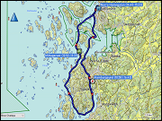 karte der fahrt vom roerviks camping zum parkplatz in hamburgsund und zurueck sowie karte der kajaktour auf dem hamburgsund