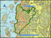 karte der fahrt vom roerviks camping nach hunnebostrand und zurueck sowie karte der rundwanderung bei hunnebostrand