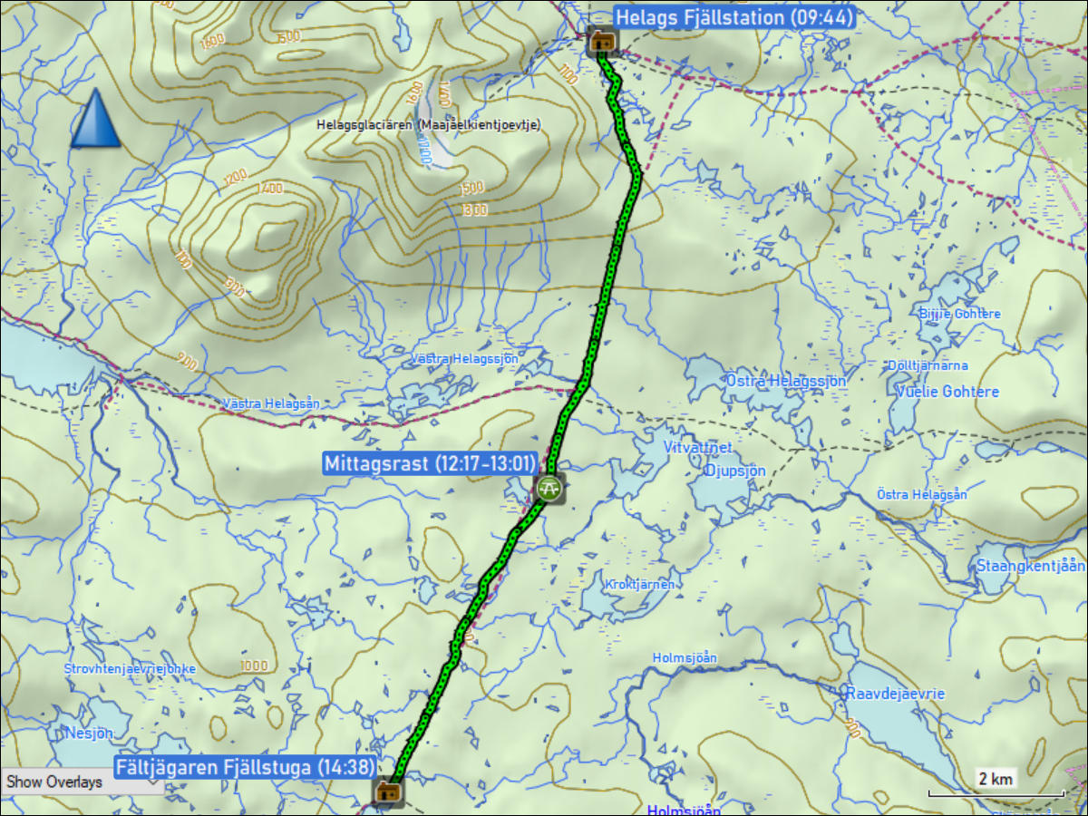 wegstrecke der wanderung von der helags fjaellstation zur faeltjaegarstugan