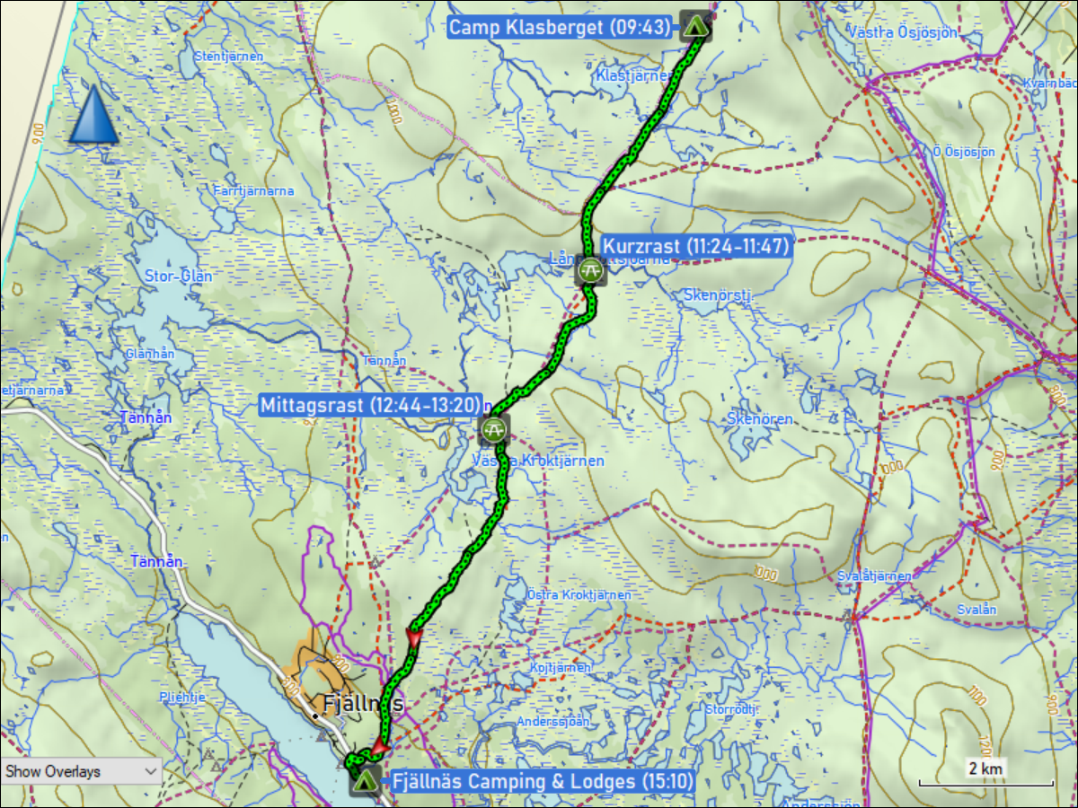 wegstrecke der wanderung vom zeltlager am klasberget zum fjaellnaes camping & lodges