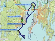 karte der fahrt vom first camp nydala-umea zum holmen kajakverleih und zurueck sowie karte der kajaktour auf dem oesterfjaerden
