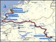 karte und hoehenprofil der fahrt vom taernaby camping zum furoy camping inklusive faehren von kilboghamn nach jektvik und von agskardet nach furoy