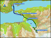 karte der fahrt vom furoy camping zum parkplatz bei holandsvika und zurueck sowie karte und hoehenprofil der wanderung vom bootssteg zum gletscher svartisen und zurueck