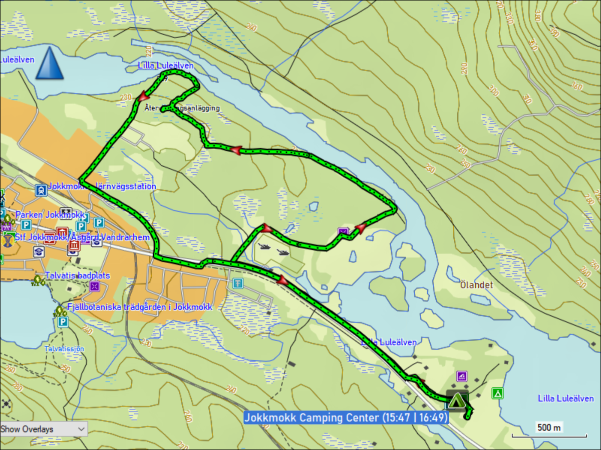 wegstrecke der joggingrunde beim jokkmokk camping center