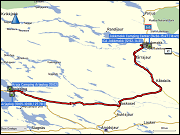 karte und hoehenprofil der fahrt vom kraja camping bei arjeplog zum jokkmokk camping center
