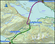 karte des helikopterflugs von ritsem nach akka sowie karte und hoehenprofil der wanderung von akka zur kisurisstugan