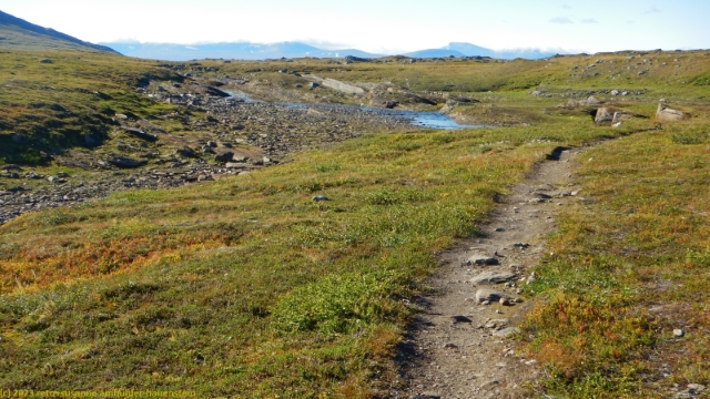 wanderweg richtung parka mit einem der flusslaeufe des laddejakka