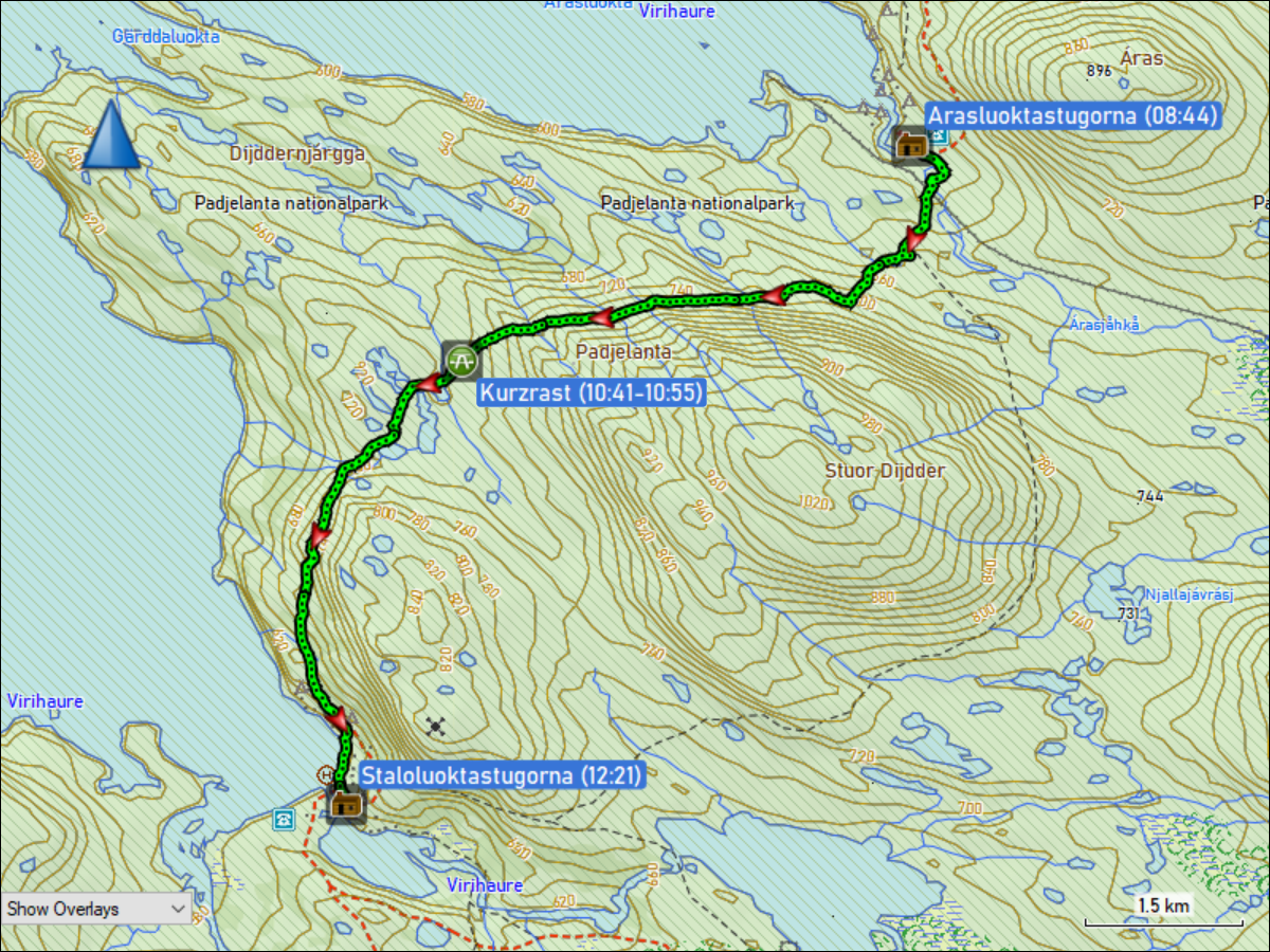 wegstrecke der wanderung von den arasluoktastugorna zu den staloluoktastugorna