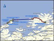 karte und hoehenprofil der fahrt vom stave camping via andenes zum senja camping inklusive der ueberfahrt mit der faehre von andenes nach gryllefjord sowie karte und hoehenprofil der wanderung vom parkplatz an der strasse 7702 auf den matind und zurueck