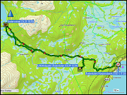 karte der fahrt vom senja camping zum parkplatz anderdalen nasjonalpark und zurueck sowie karte und hoehenprofil der wanderung vom parkplatz anderdalen nasjonalpark zur schutzhuette am andervatnet und zurueck