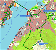 karte und hoehenprofil der wanderung vom campingplatz auf den storsteinen, durch das stadtzentrum von tromso und wieder zurueck zum campingplatz
