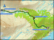 karte der fahrt vom olderelv camping skibotn zum parkplatz steindalen und zurueck sowie karte und hoehenprofil der wanderung vom parkplatz steindalen zum steindalsbreen und zurueck