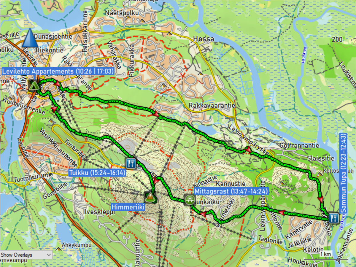 wegstrecke der rundwanderung um den levi