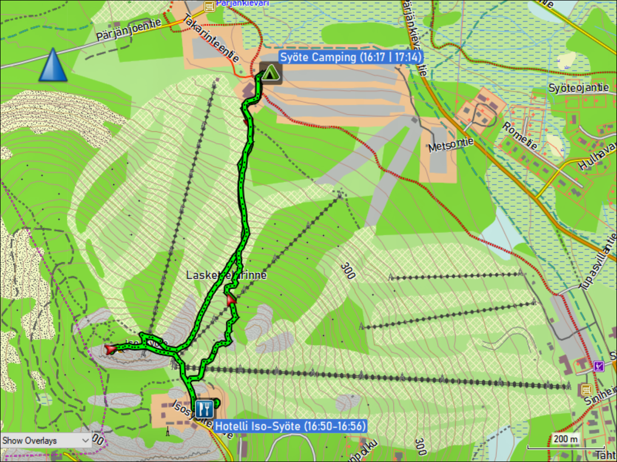 wegstrecke der kurzwanderung vom syoete camping auf den iso-syoete und zurueck