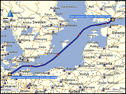 karte der ueberfahrt mit der faehre finnmaid vom ueberseehafen helsinki zum ueberseehafen travemuende sowie karte der fahrt vom ueberseehafen zum womo-platz am fischereihafen bei travemuende
