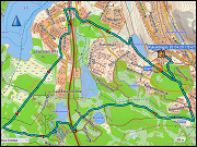 karte der fahrt vom haus rukakoengaes 20 in ruka zum parkplatz im ruka valley und via S-Market zurueck zum haus sowie karte und hoehenprofil der langlaufrunde kivilampi bei ruka