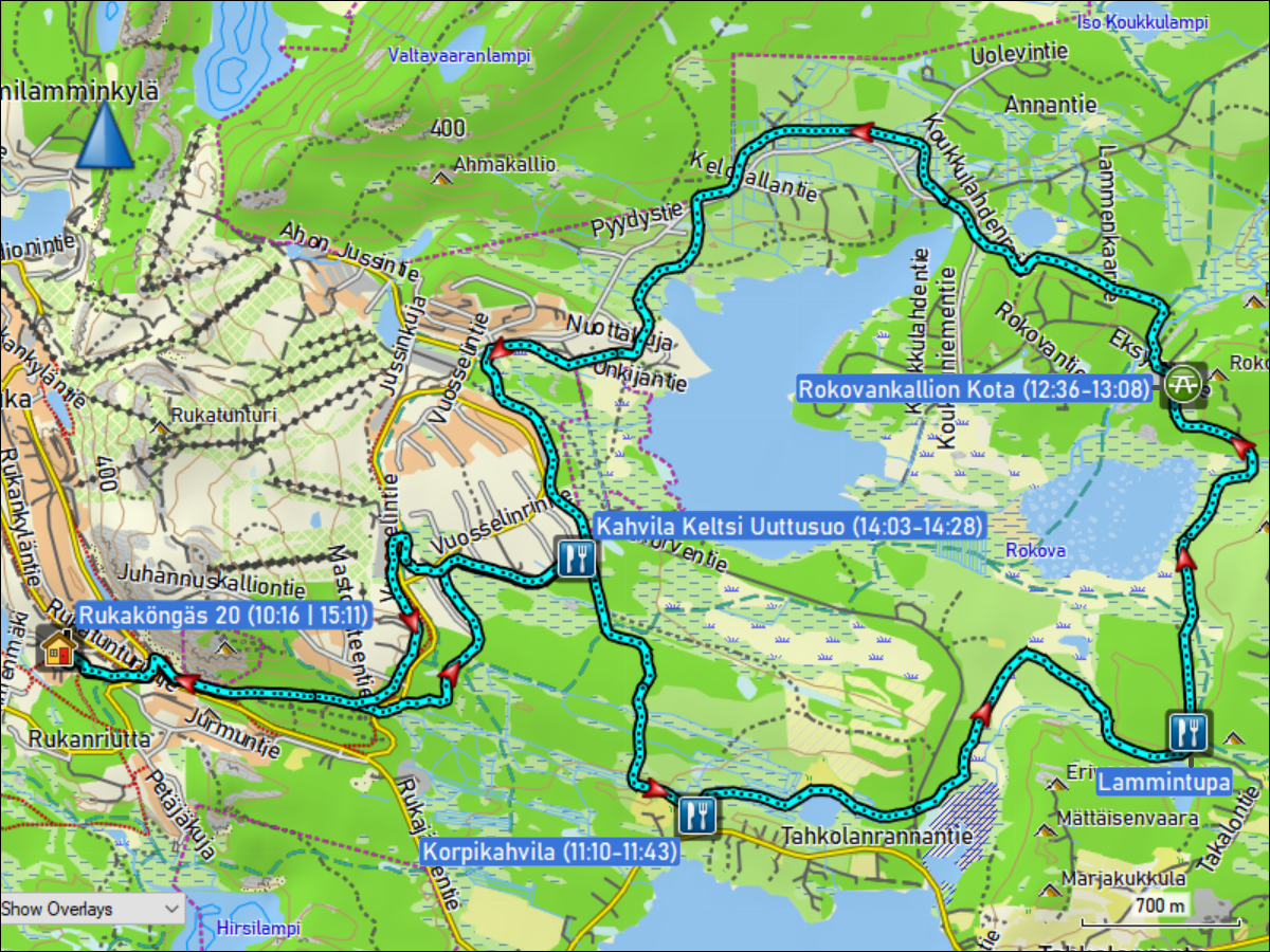wegstrecke der langlaufrunde vuosseli bei ruka