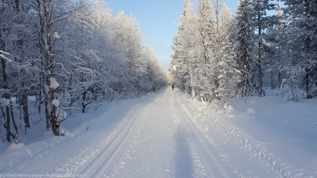 loipe durch maerchenhaften winterwald bei ruka