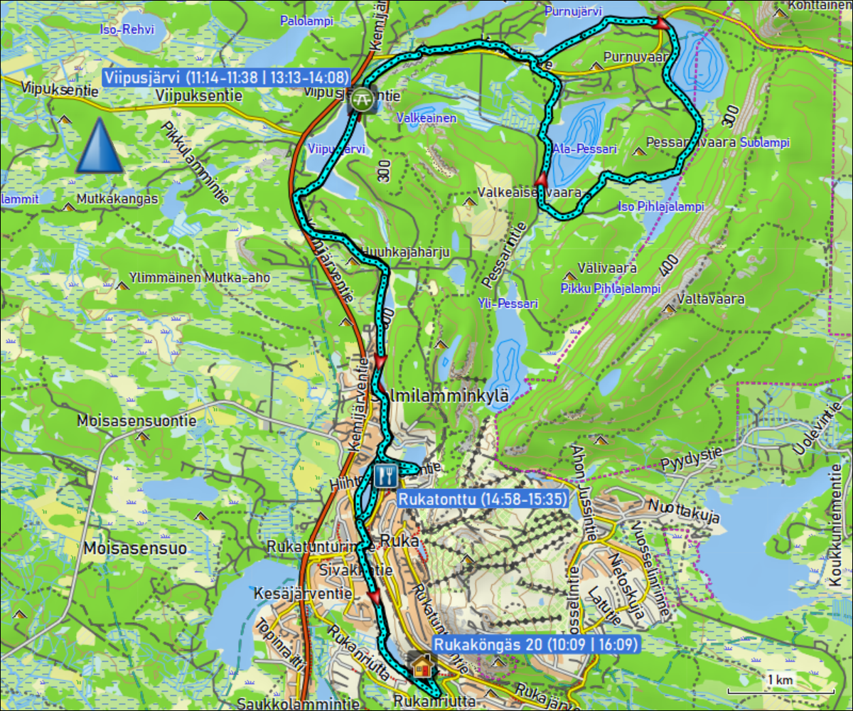 wegstrecke der langlaufrunde alakyla bei ruka