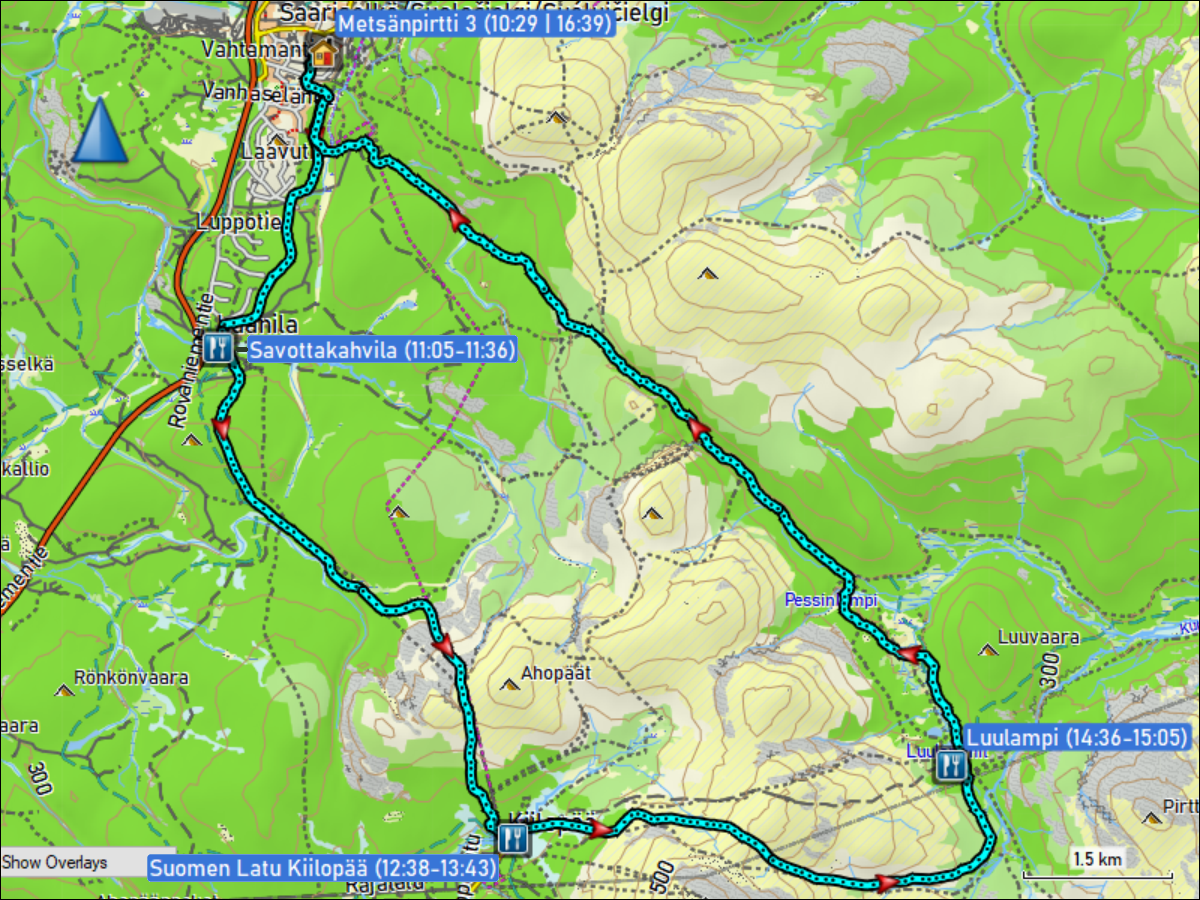 wegstrecke der langlaufrunde kiilopaeae via luulampi bei saariselkae