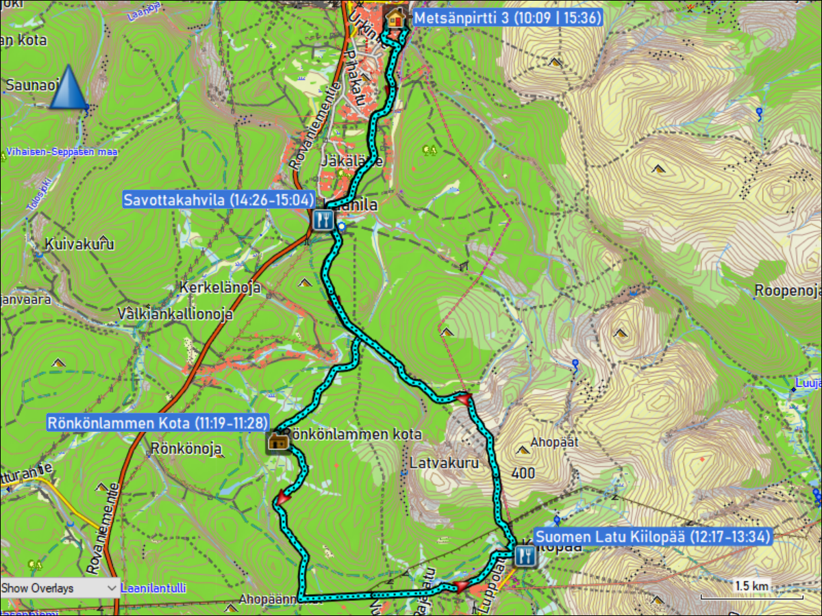 wegstrecke der langlaufrunde kiilopaeae via roenkoenlammen