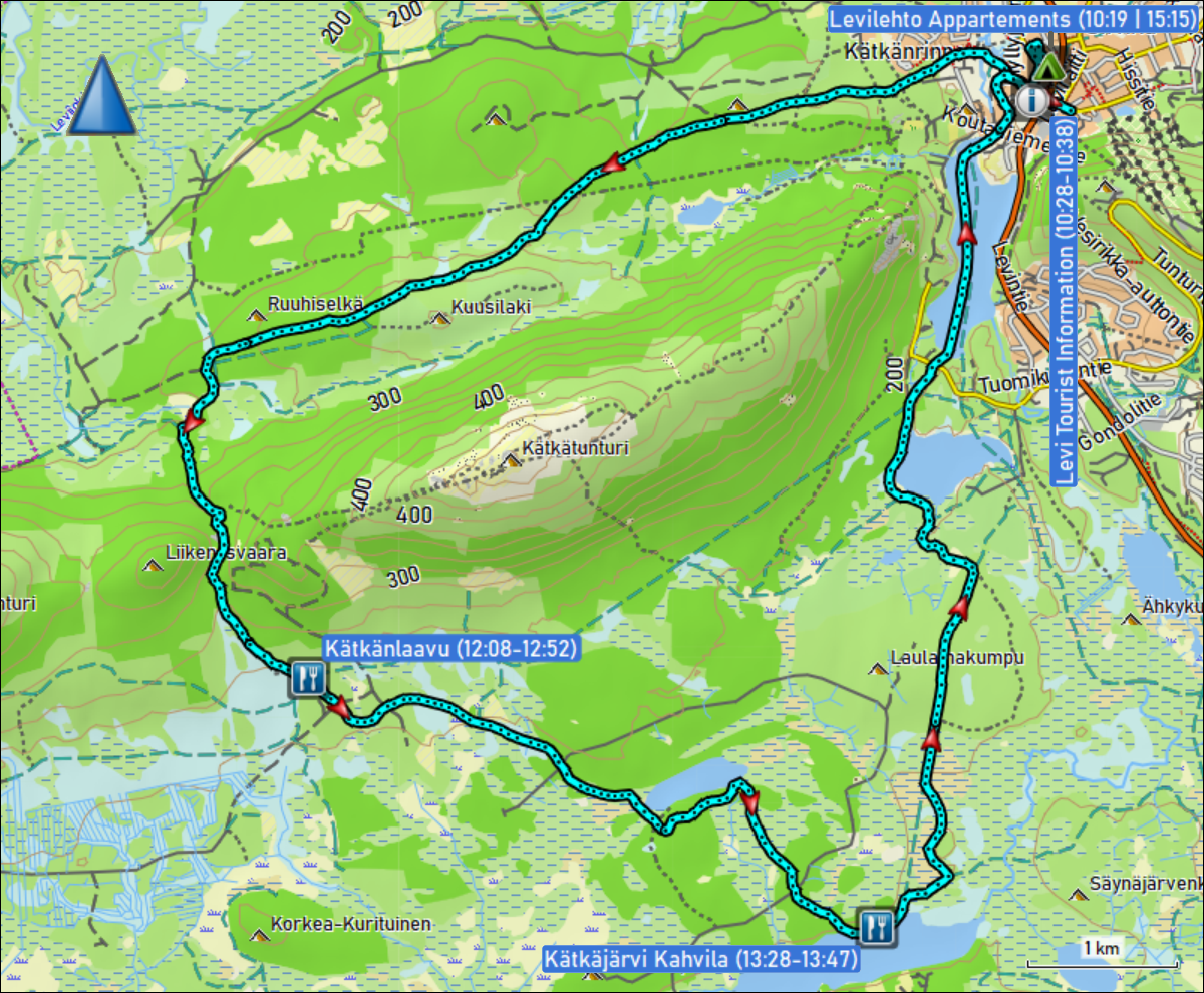wegstrecke der langlaufrunde levilehto - kaetkaenlaavu - kaetkaejaervi - levilehto