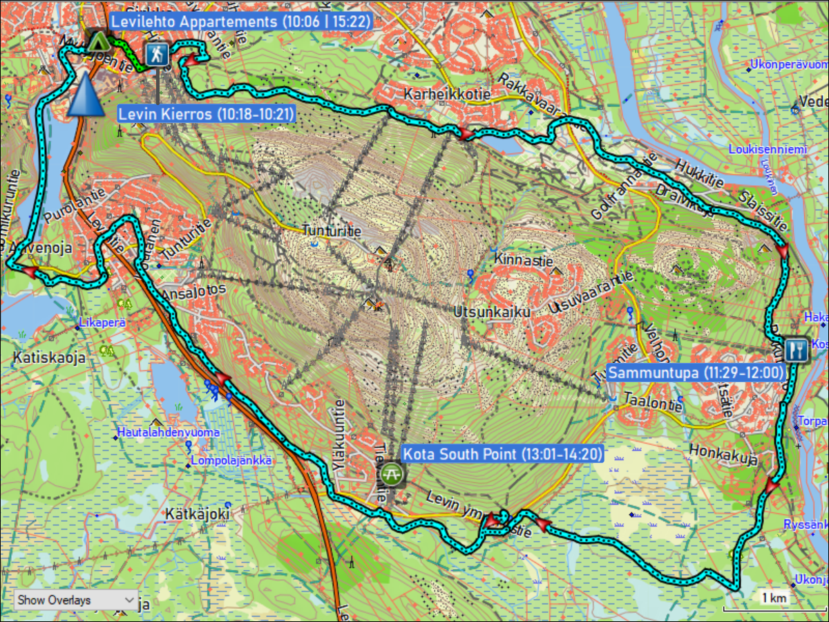 wegstrecke der langlaufrunde levin kierros