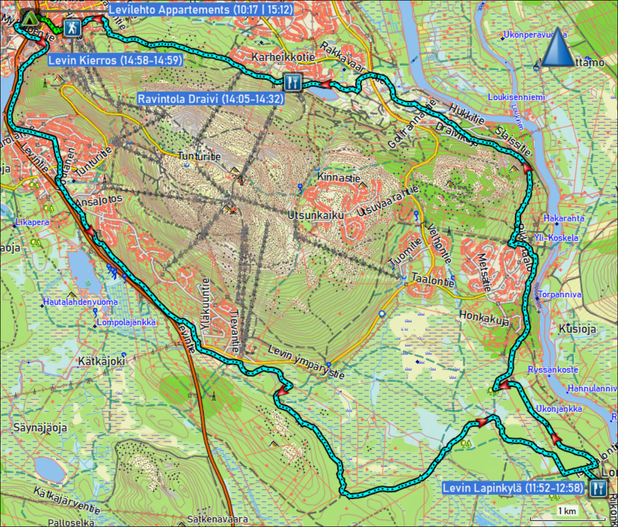 wegstrecke der langlaufrunde levin kierros inklusive levin lapinkylae