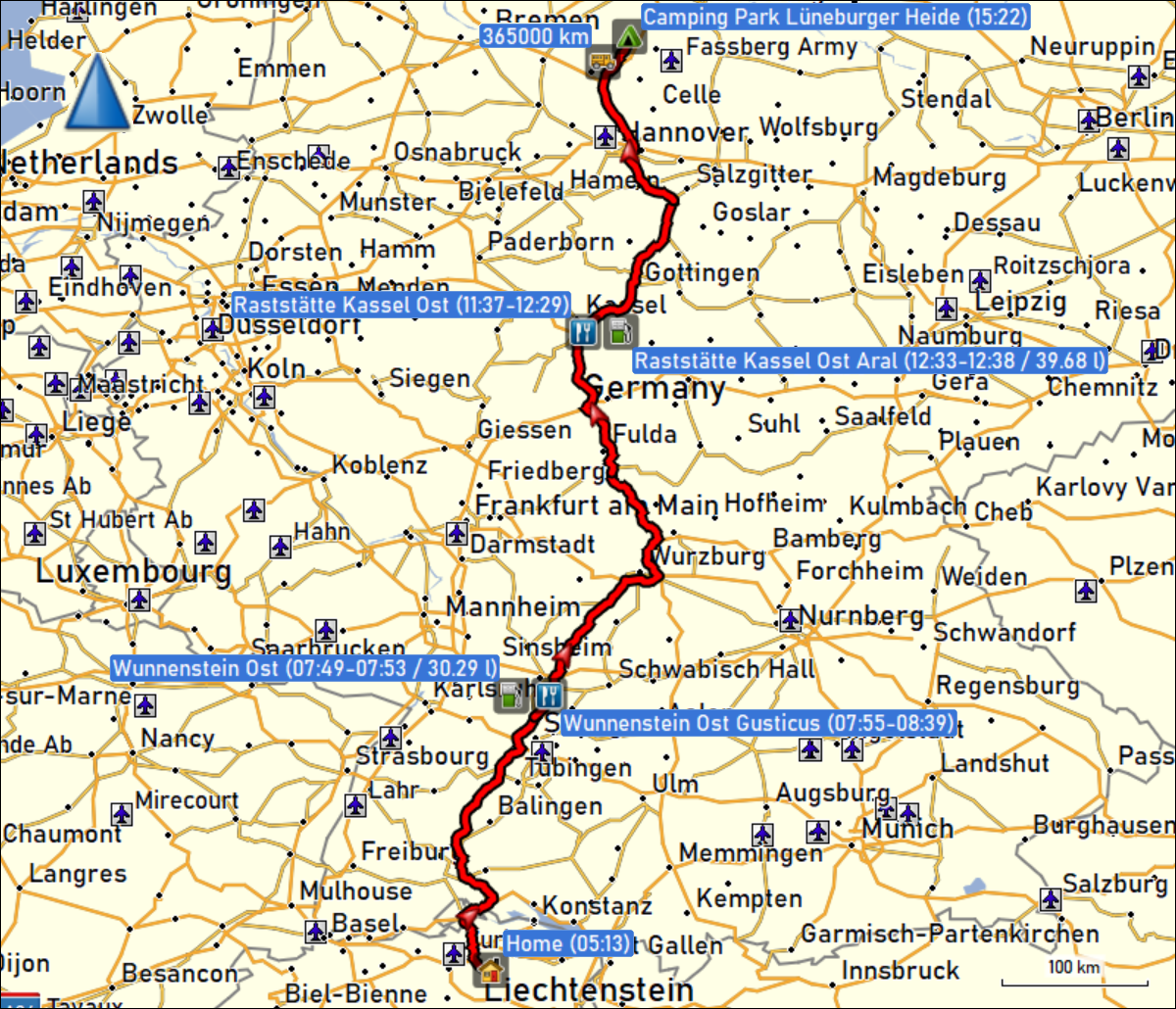 wegstrecke der fahrt von daheim zum camping park lueneburger heide in heber