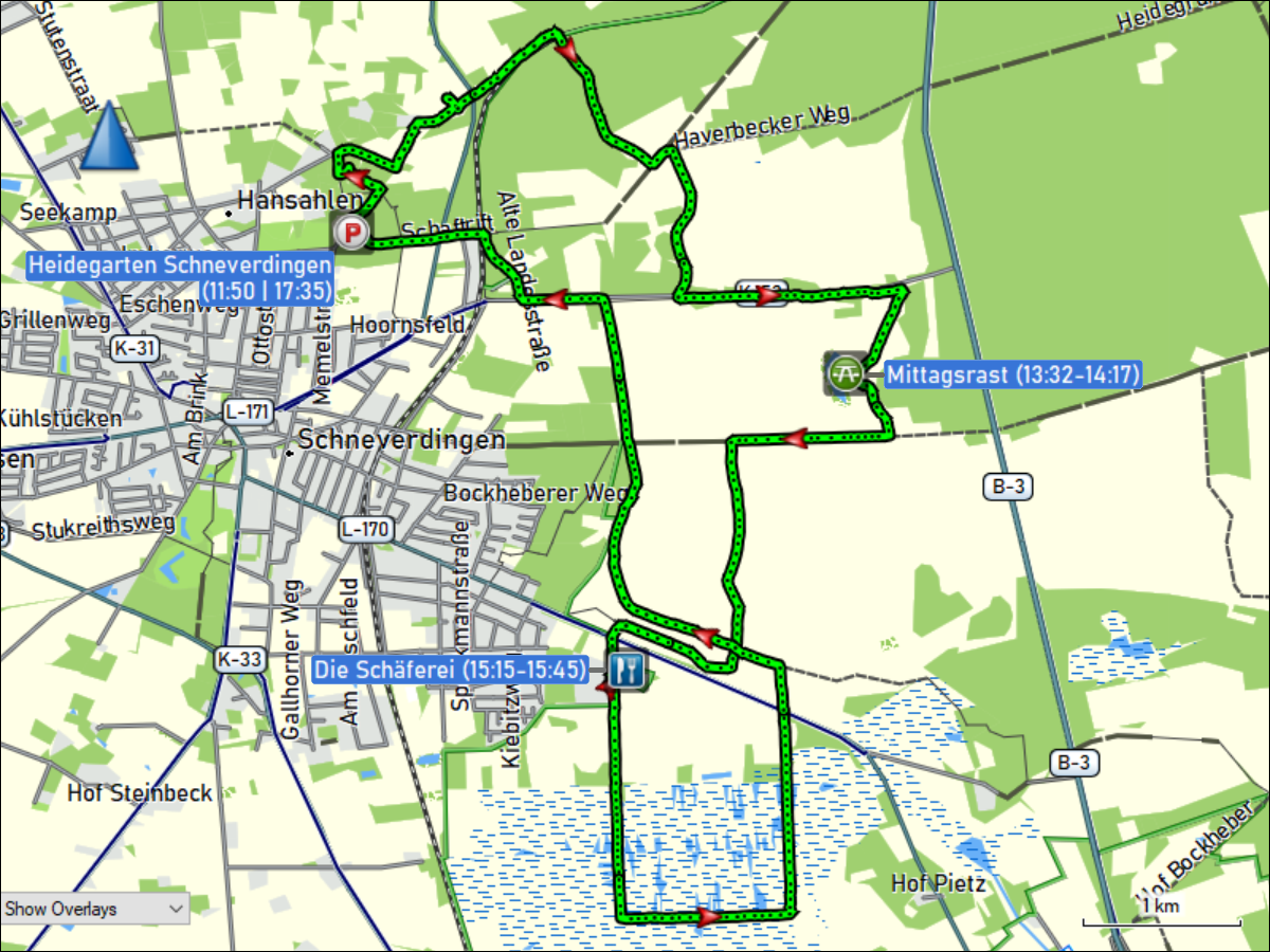 wegstrecke der rundwanderung ab dem heidegarten in schneverdingen durch die lueneburger heide