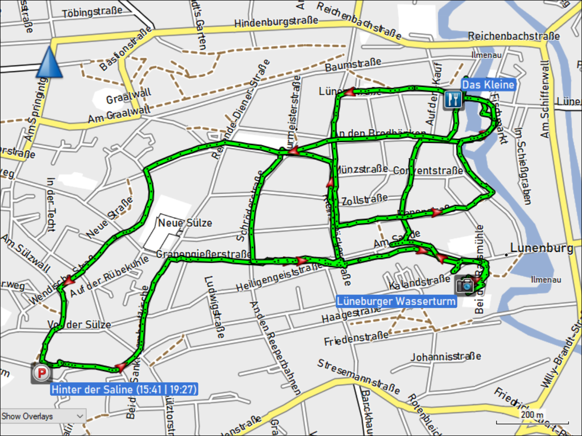 wegstrecke des stadtrundgangs in lueneburg