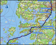 karte der kajaktour vom camp kaellarudden zum parainen kajakklubb sowie karte der fahrt vom parainen kajakklubb via K-supermarket zum solliden camping bei parainen
