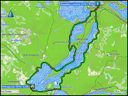 karte der fahrt vom camping hossan lumo nach hossalais-lammet und zurueck via hossa nationalpark info-center sowie karte und hoehenprofil der rundwanderung kokalmus im hossa nationalpark