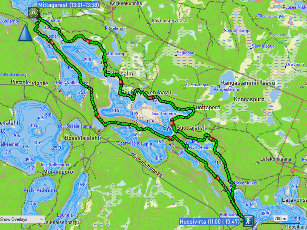 wegstrecke der rundwanderung hakokosken hujaus+laukkujaerven lenkki im hossa nationalpark