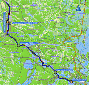 karte der fahrt vom camping hossan lumo zum info-center des hossa nationalpark und zurueck sowie karte der kajaktour im hossa nationalpark