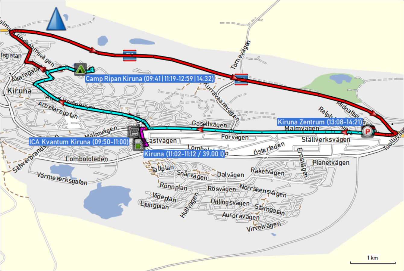 wegstrecken der fahrten in kiruna